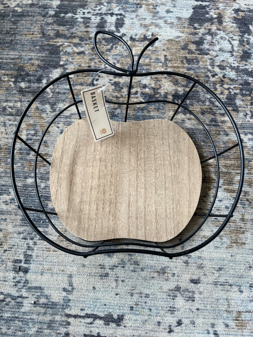 Classy Apple Shaped Wire Basket Tray with Wood Insert - Black & Natural